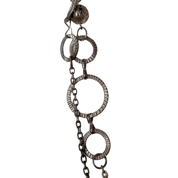 Silver-Tone Layered Necklace Textured Circular Links Double Chain Design - Picture 2 of 4